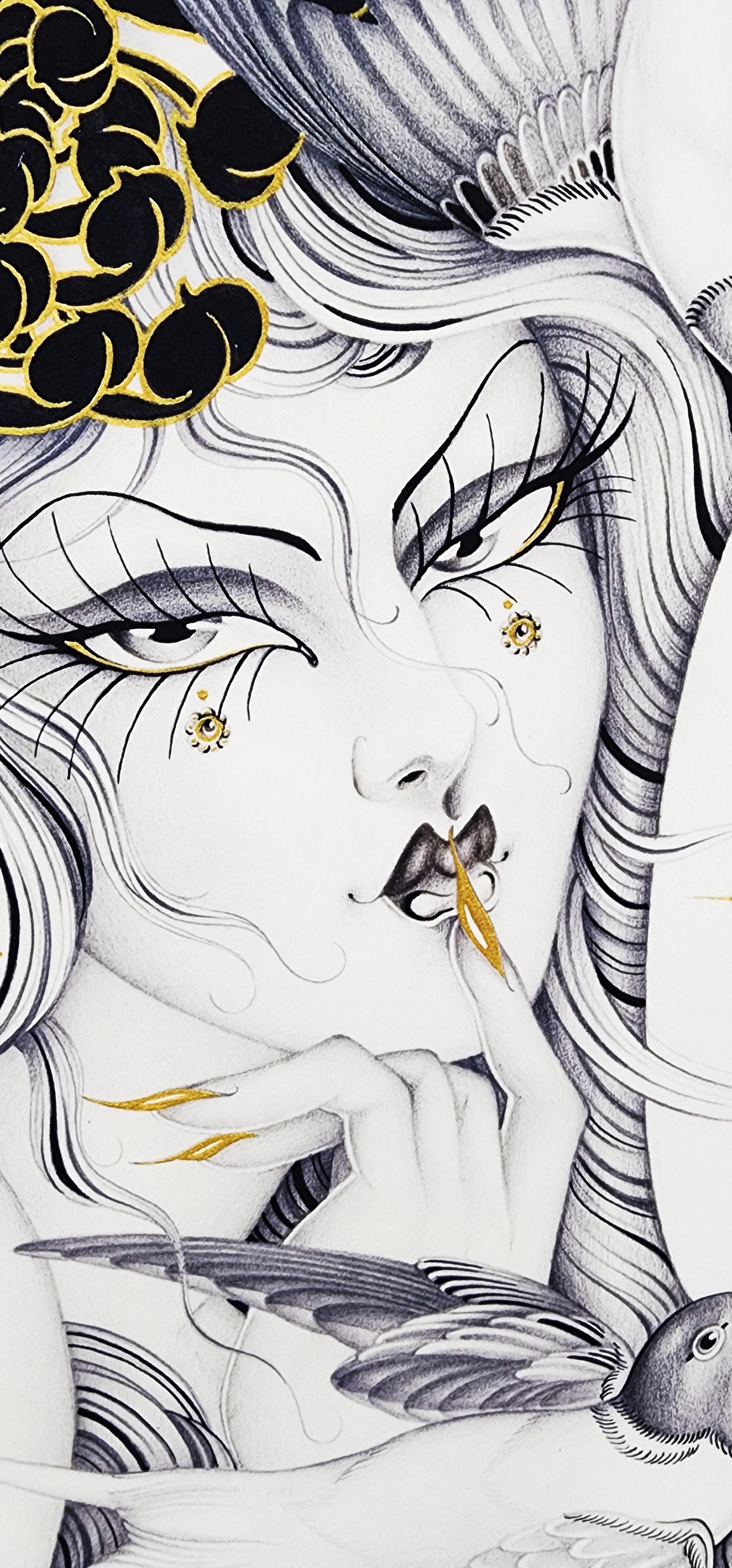 Female Portrait (~60% OFF LIST PRICE - LIMITED TIME ONLY) - Beige Figurative Print by Sara Rosa Corazon