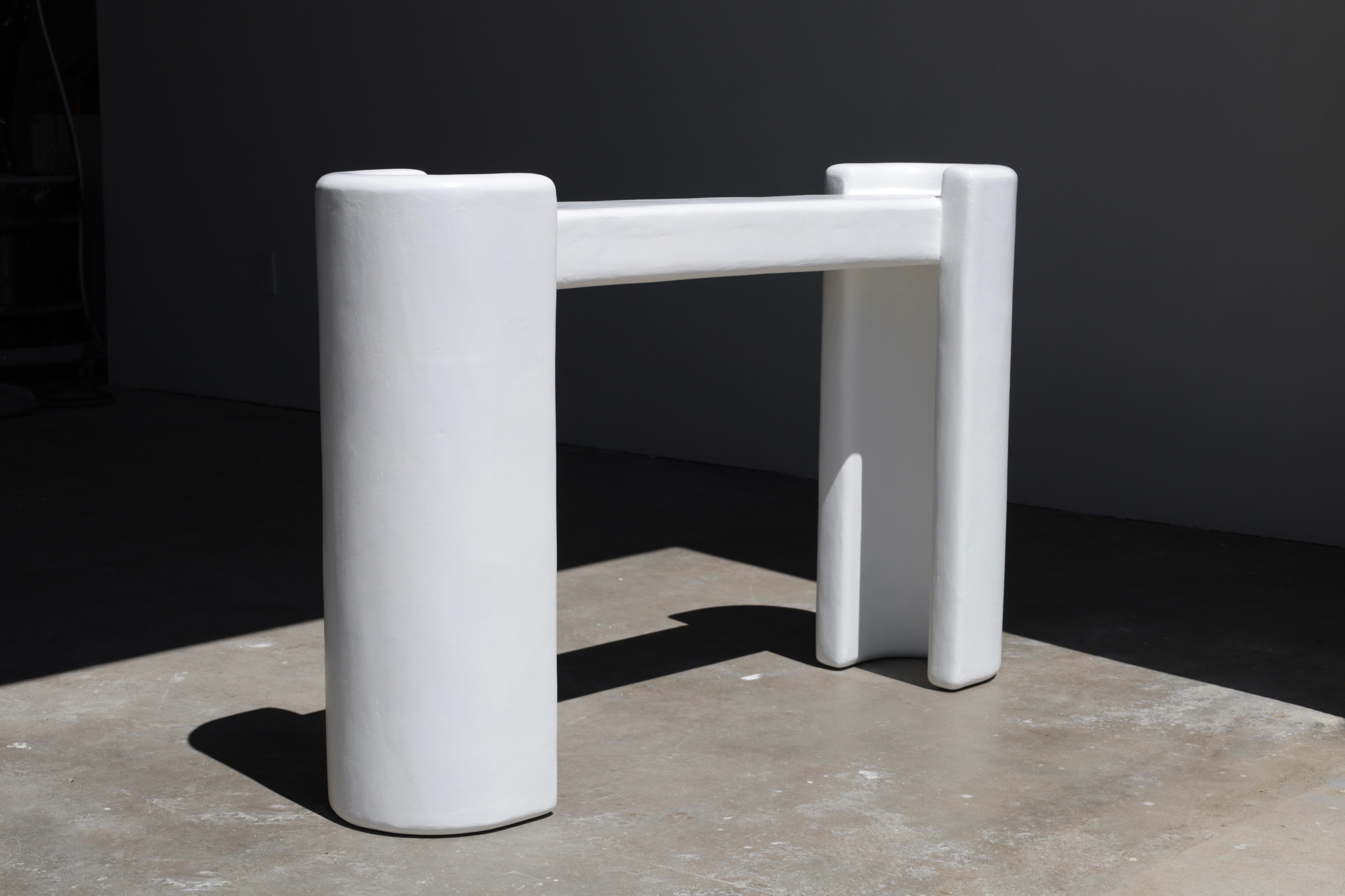 a very unique half moon console table in the style of art deco.

our product is one-of-a-kind. no two are exactly alike.
each öken house studio piece is handmade & made to order by a small team of plaster artisans.

we use an authentic three coat