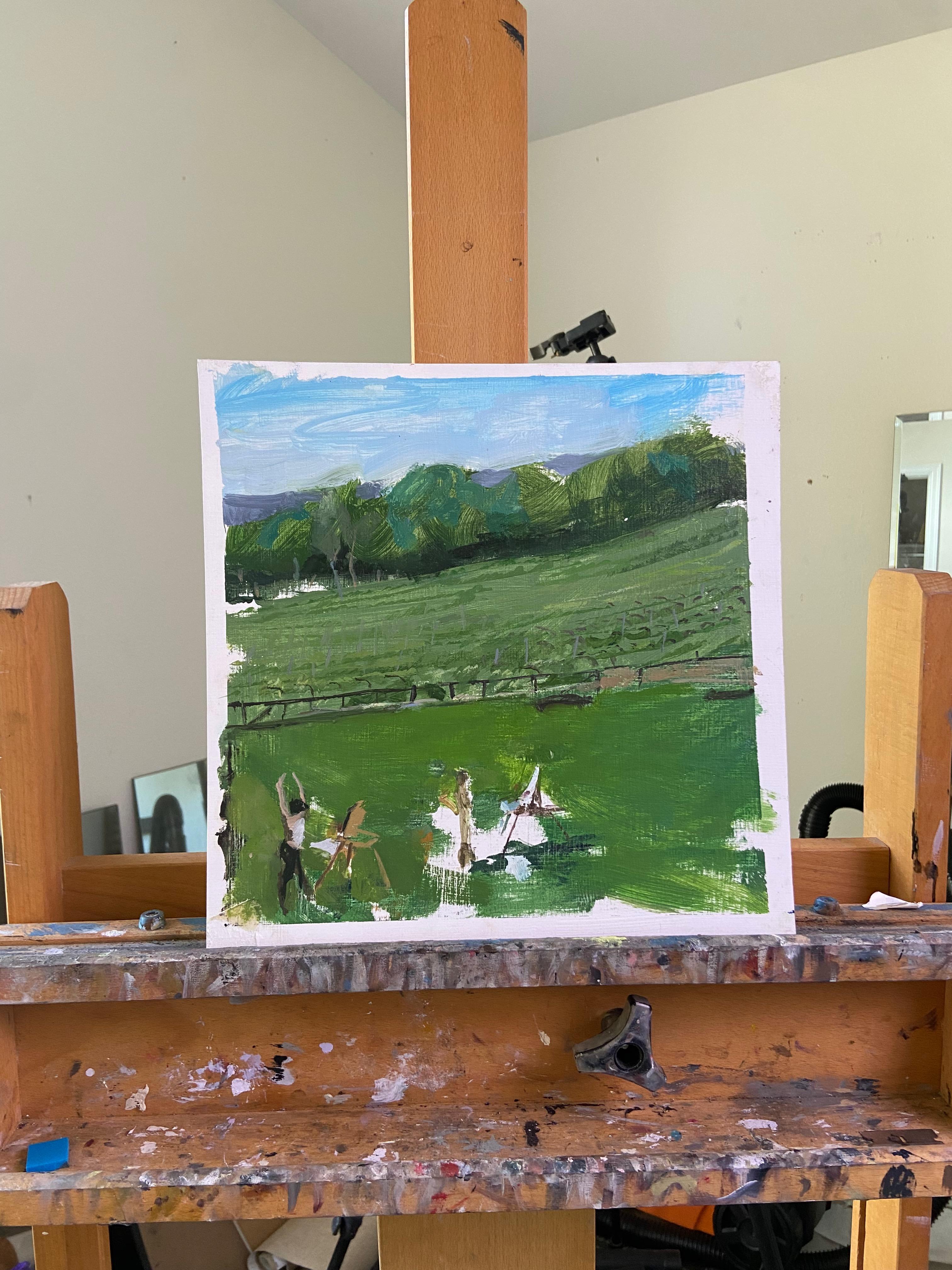 Pittore in un campo, pittura ad olio astratta - Painting Astratto di Sara Sisun