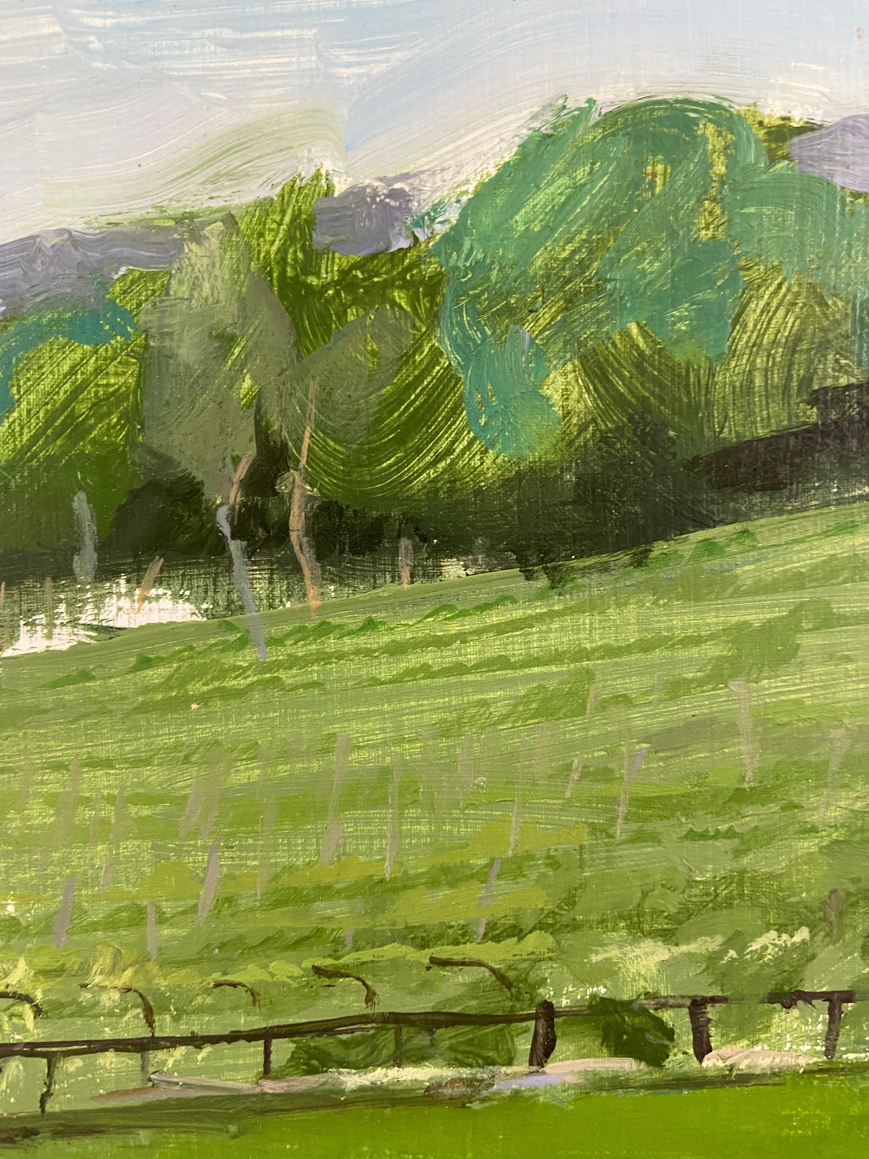 Pittore in un campo, pittura ad olio astratta - Abstract Painting Verde di Sara Sisun
