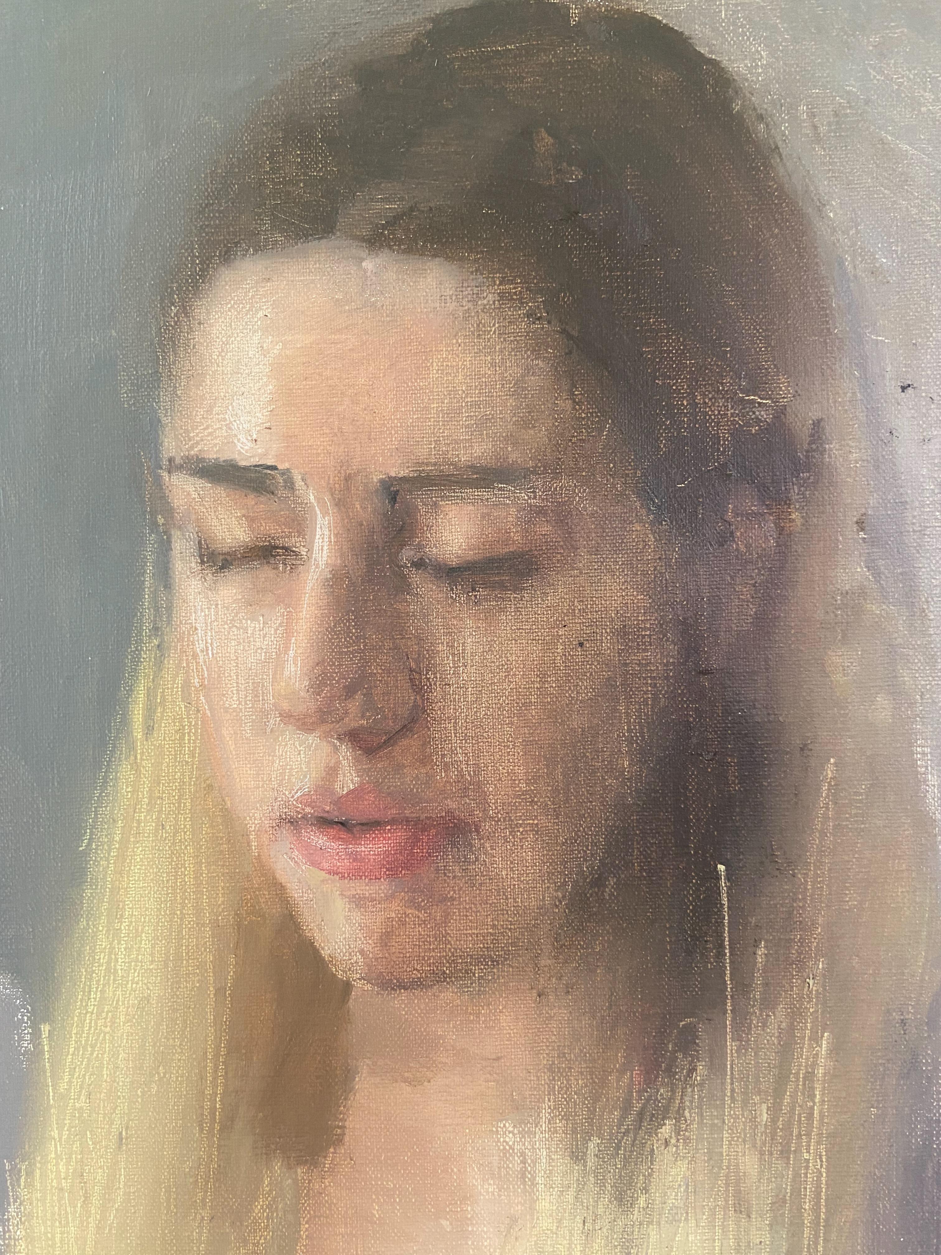 Ritratto di Sophie, pittura a olio - Portrait Painting Grigio di Sara Sisun