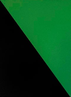 Sara Walton - Minimalist Abstract Painting "Split Rail" Green Black