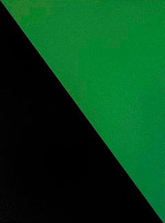 Sara Walton - Peinture abstraite minimaliste "Split Rail" verte et noire 