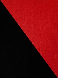 Sara Walton - Pintura abstracta minimalista "Split Rail" Rojo Negro 