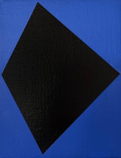 Sara Walton - Peinture abstraite minimaliste "Tension Play", bleue et noire 