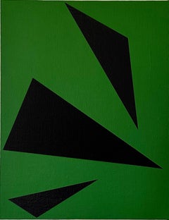 Sara Walton - Minimalist Abstract Painting "Three Points"  Green Black 
