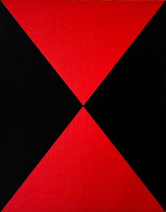 Sara Walton - Minimalist Abstract Painting "X Composition" Red Black