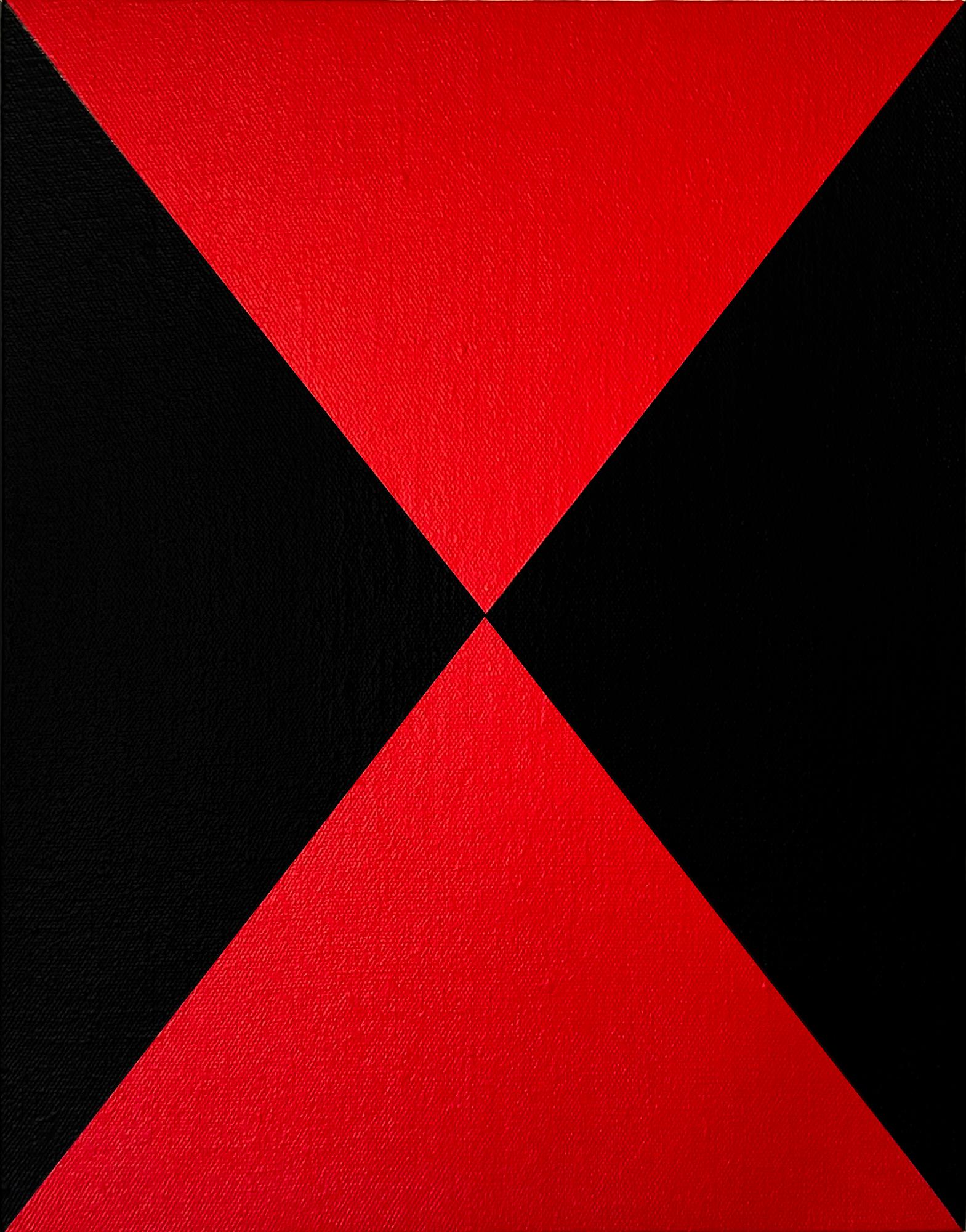 Sara Walton - Minimalist Abstract Painting "X Composition"  Red Black 