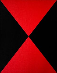 Sara Walton - Pintura abstracta minimalista "Composición X"  Rojo Negro 