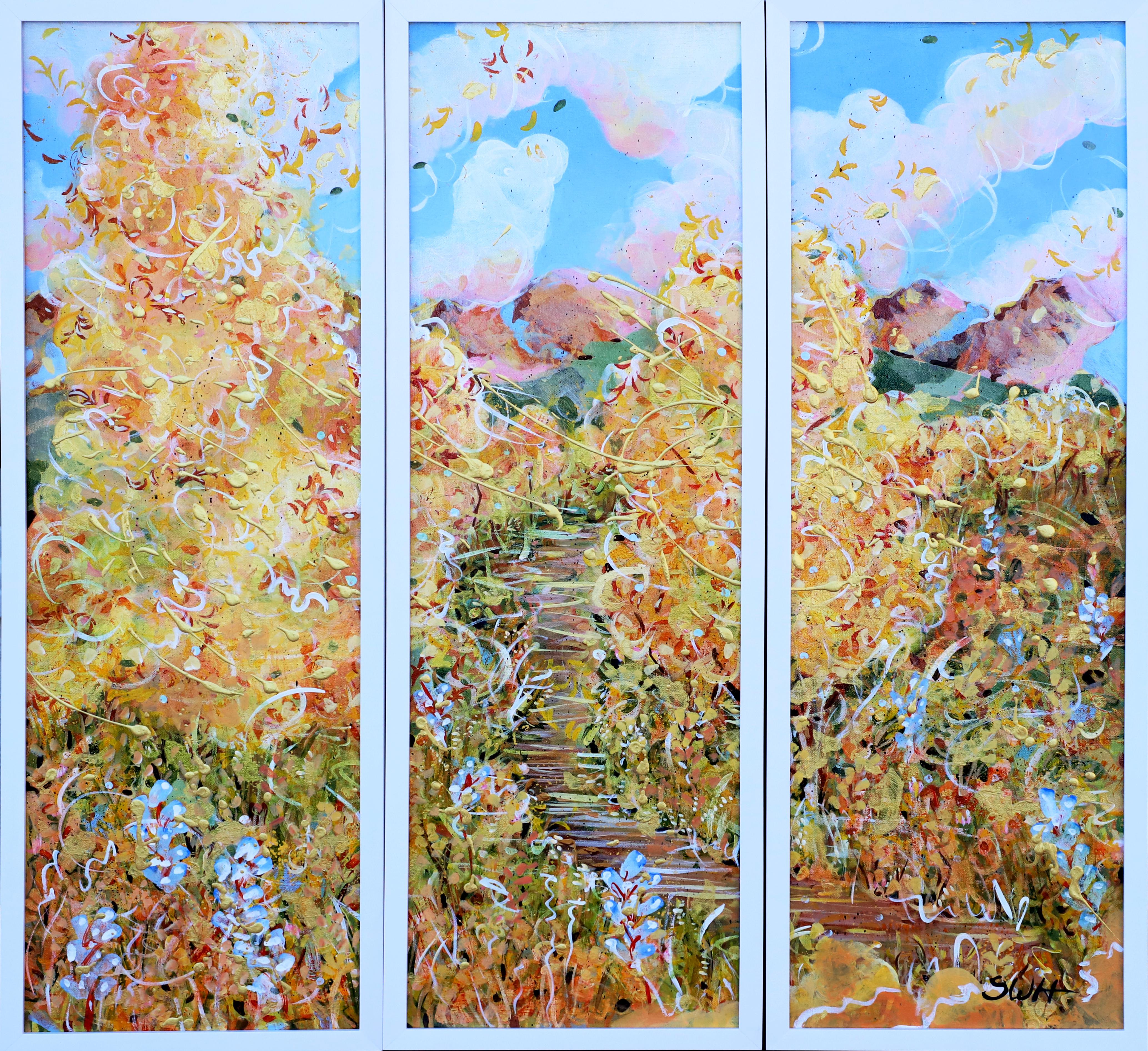 Sara Ware Howsam Abstract Painting - Glorious Autumn - Triptych