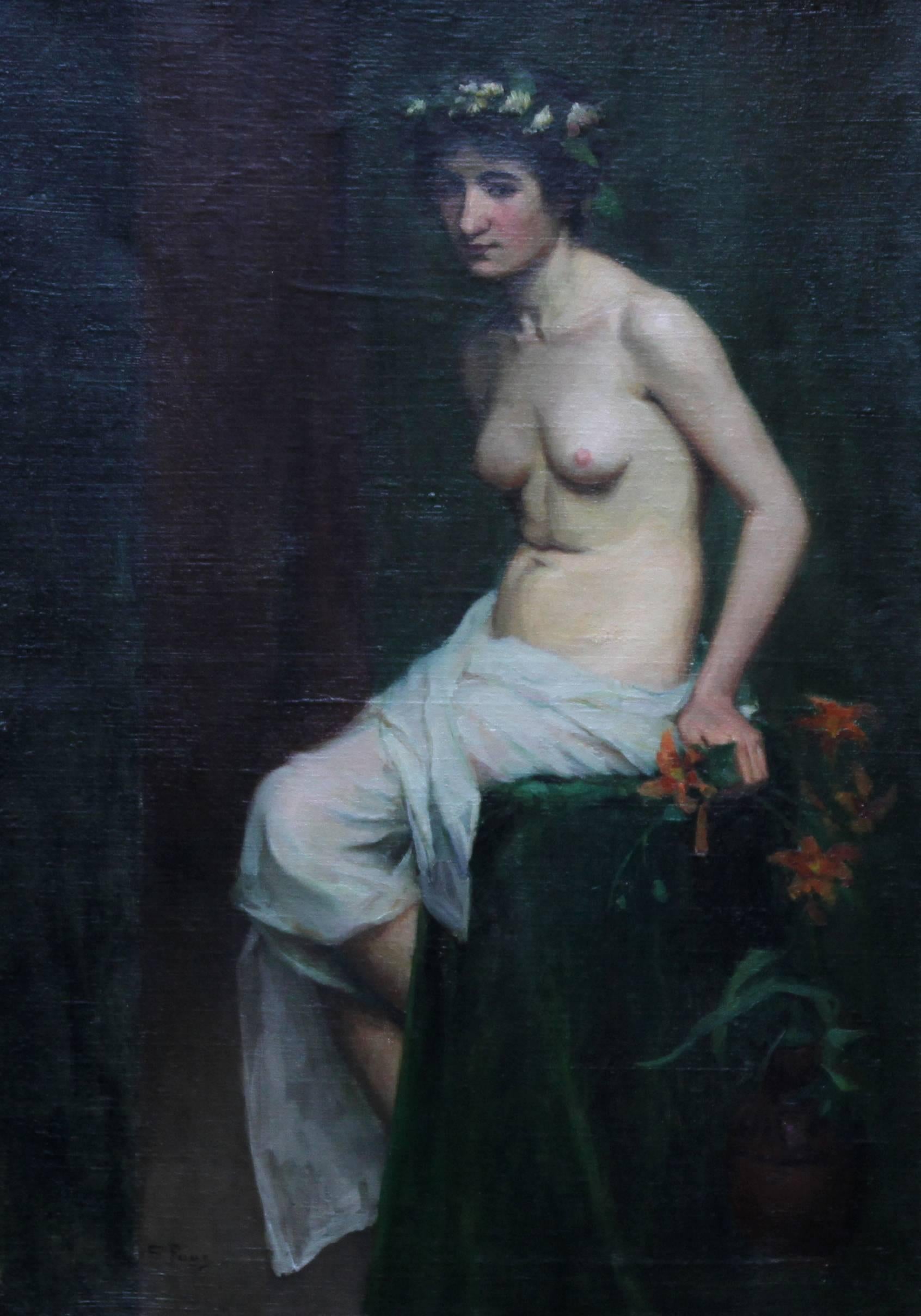 Pre-Raphaelite Beauty - Victorian art nude oil portrait - British female artist  - Painting by Sara Wells Page