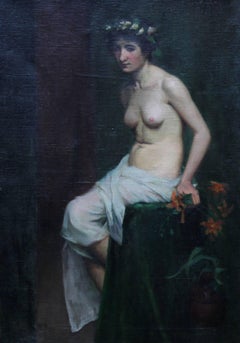 Pre-Raphaelite Beauty - Victorian art nude oil portrait - British female artist