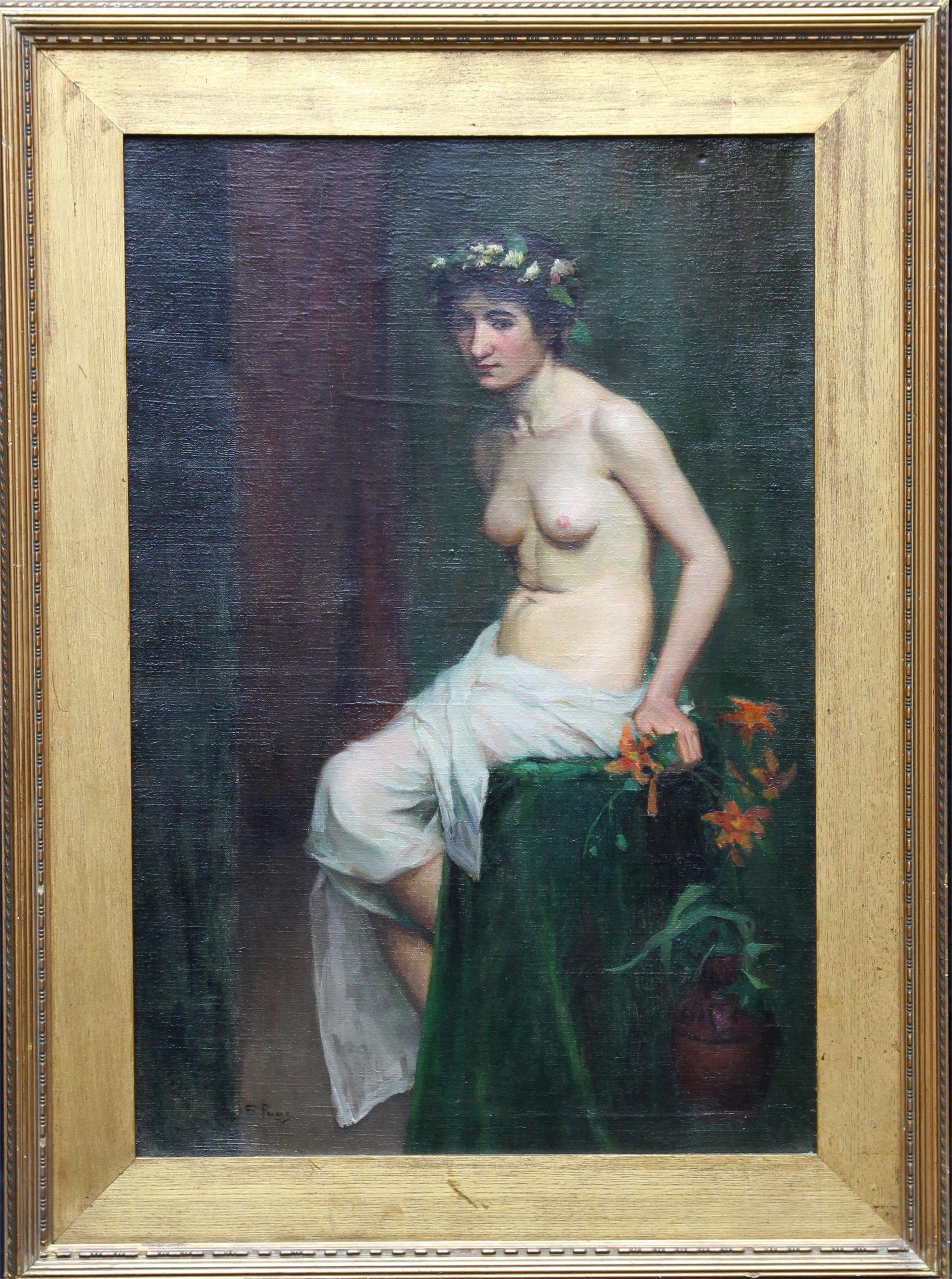 Pre-Raphaelite Beauty - Victorian art nude oil portrait - British female artist  For Sale 1