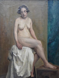 Seated Female Nude in Art Class - British Victorian art portrait oil painting