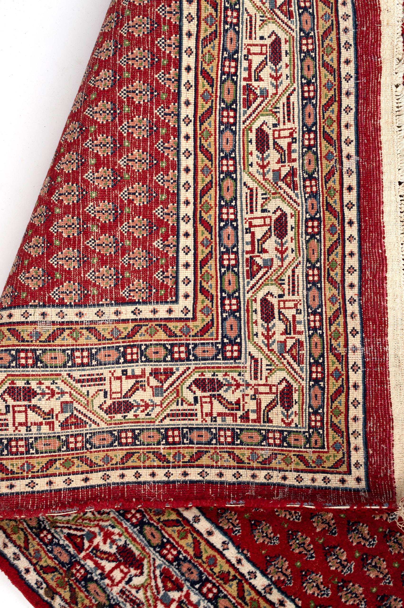 Hand-Knotted Saraband Mir Rug Red and Ivory, C.1980 For Sale