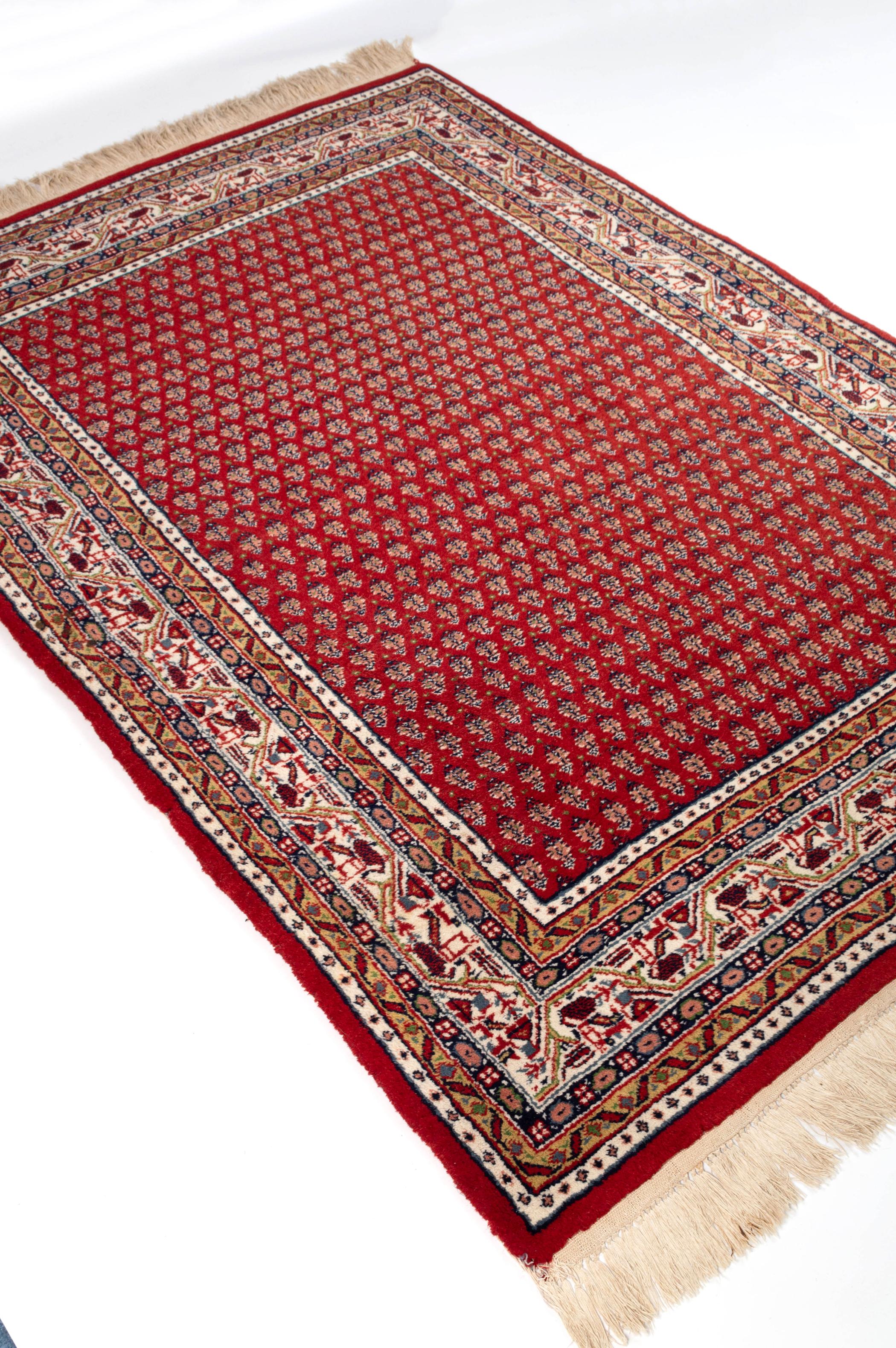 Wool Saraband Mir Rug Red and Ivory, C.1980 For Sale