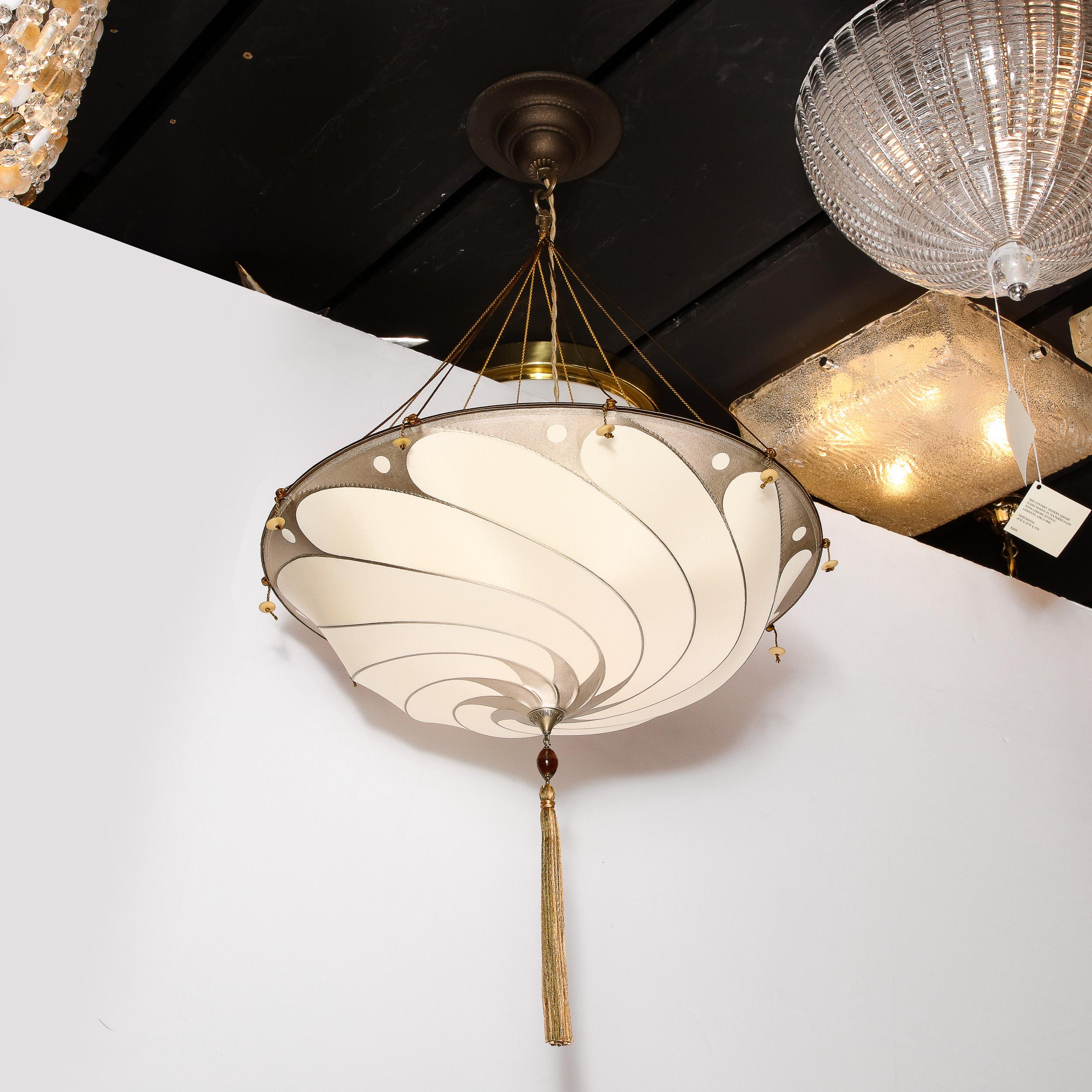 Saracen Shield Pendant Chandelier in Ivory Silk, Signed Fortuny In Excellent Condition In New York, NY