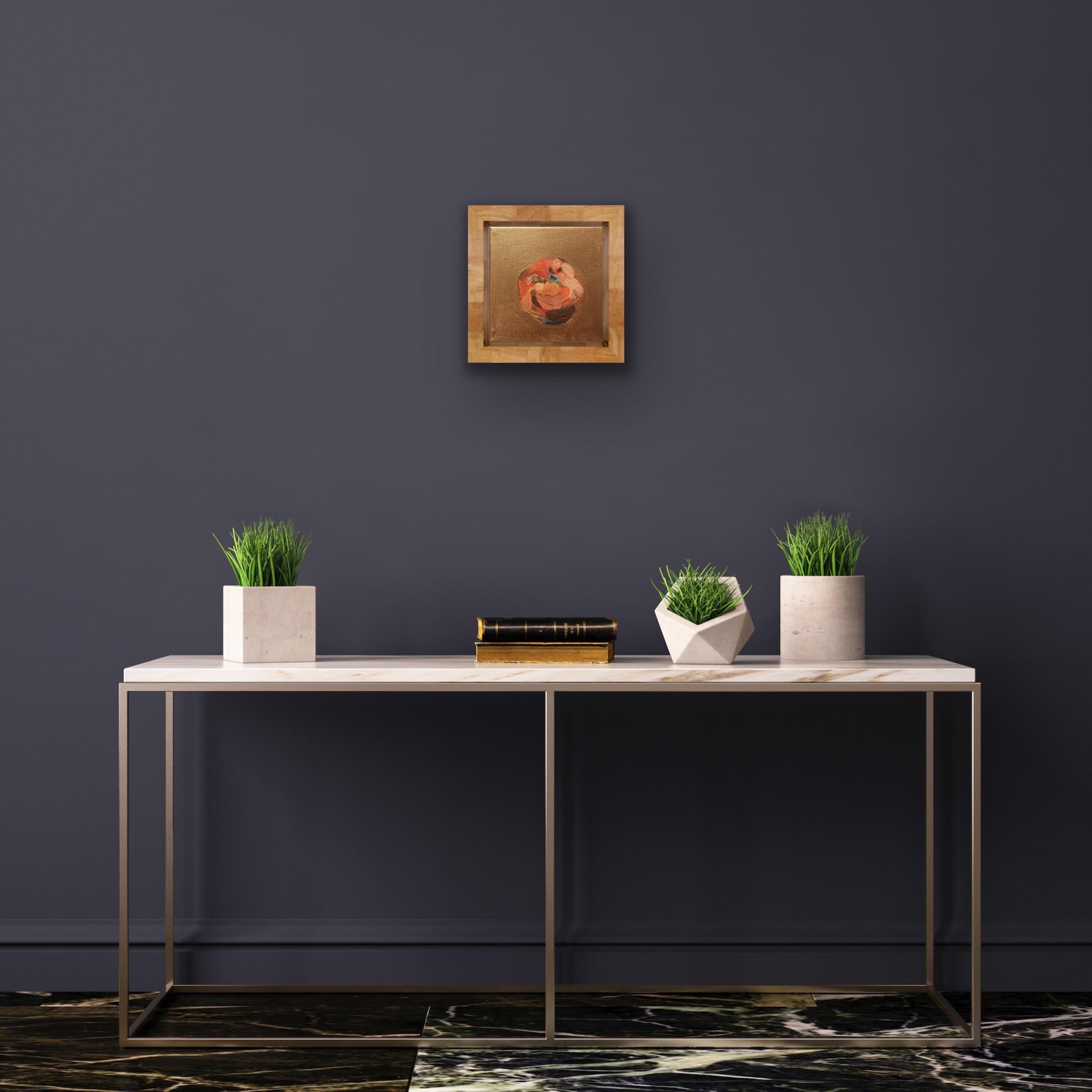 Dinky orange sur métal, peinture originale, nature morte, contemporaine - Impressionnisme Painting par Sarah Adams