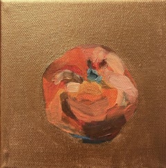 Dinky orange on metallic, original painting, still life, contemporary