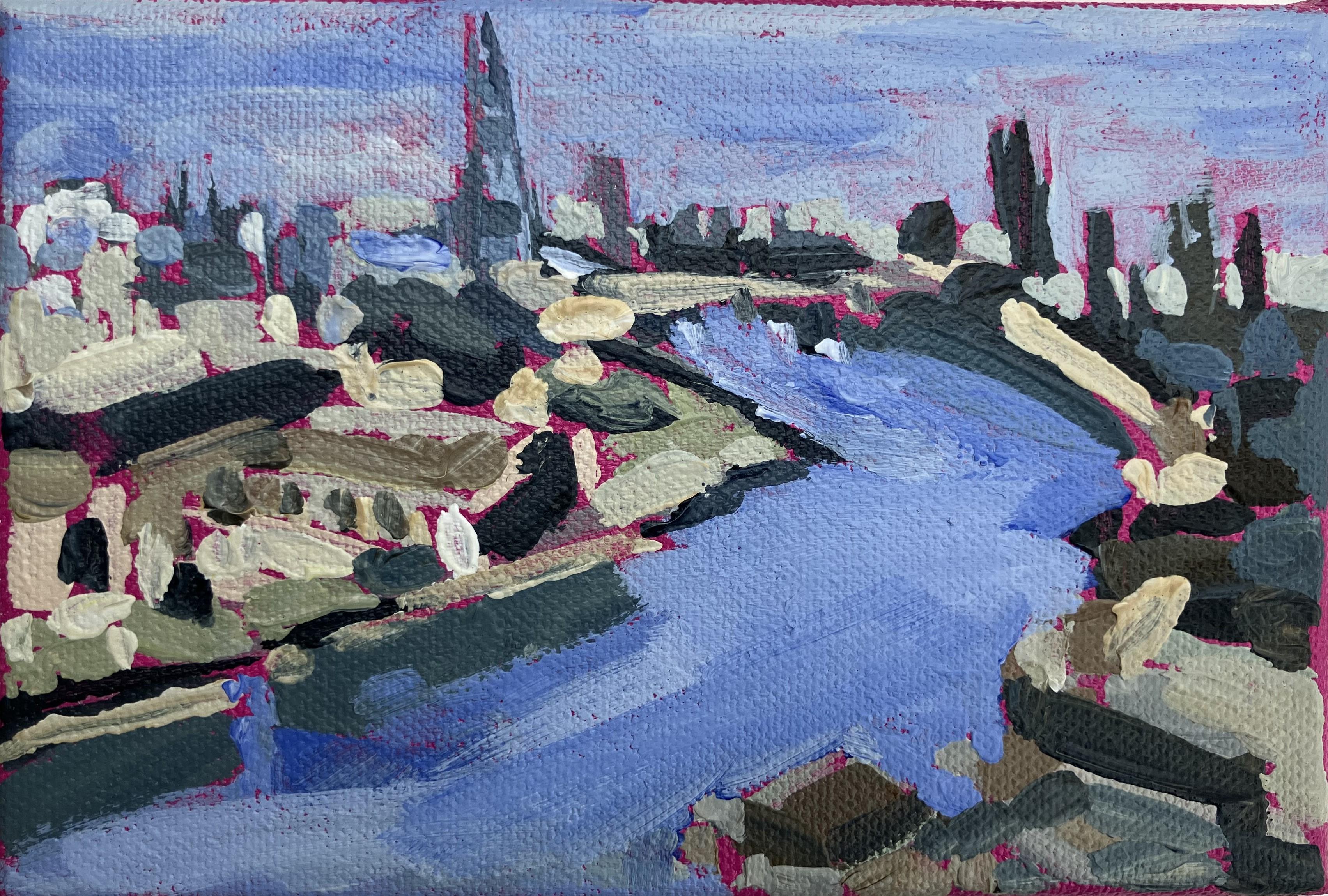 Vista panoramica dalla Stazione Elettrica di Battersea 1 - Painting Impressionismo di Sarah Adams