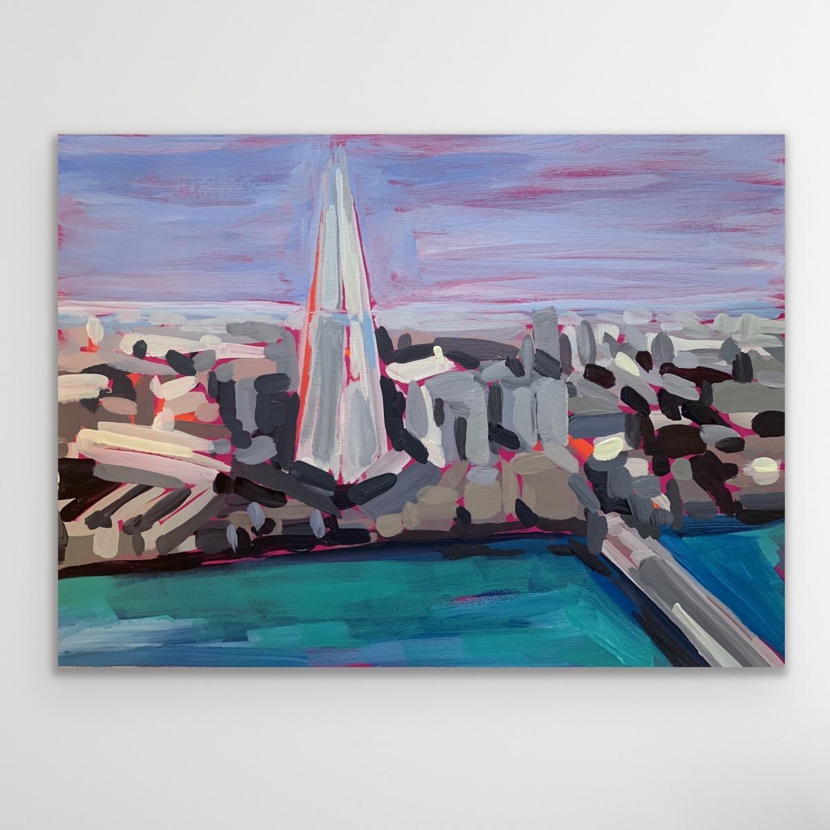 Electric Thames IX, Original painting, London, Cityscape, Contemporary  - Painting by Sarah Adams