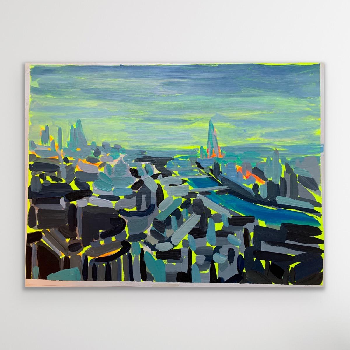 Electric Thames X, Original painting, London, Cityscape, Contemporary  - Painting by Sarah Adams