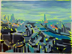 Electric Thames X, peinture originale, Londres, paysage urbain, Contemporary 