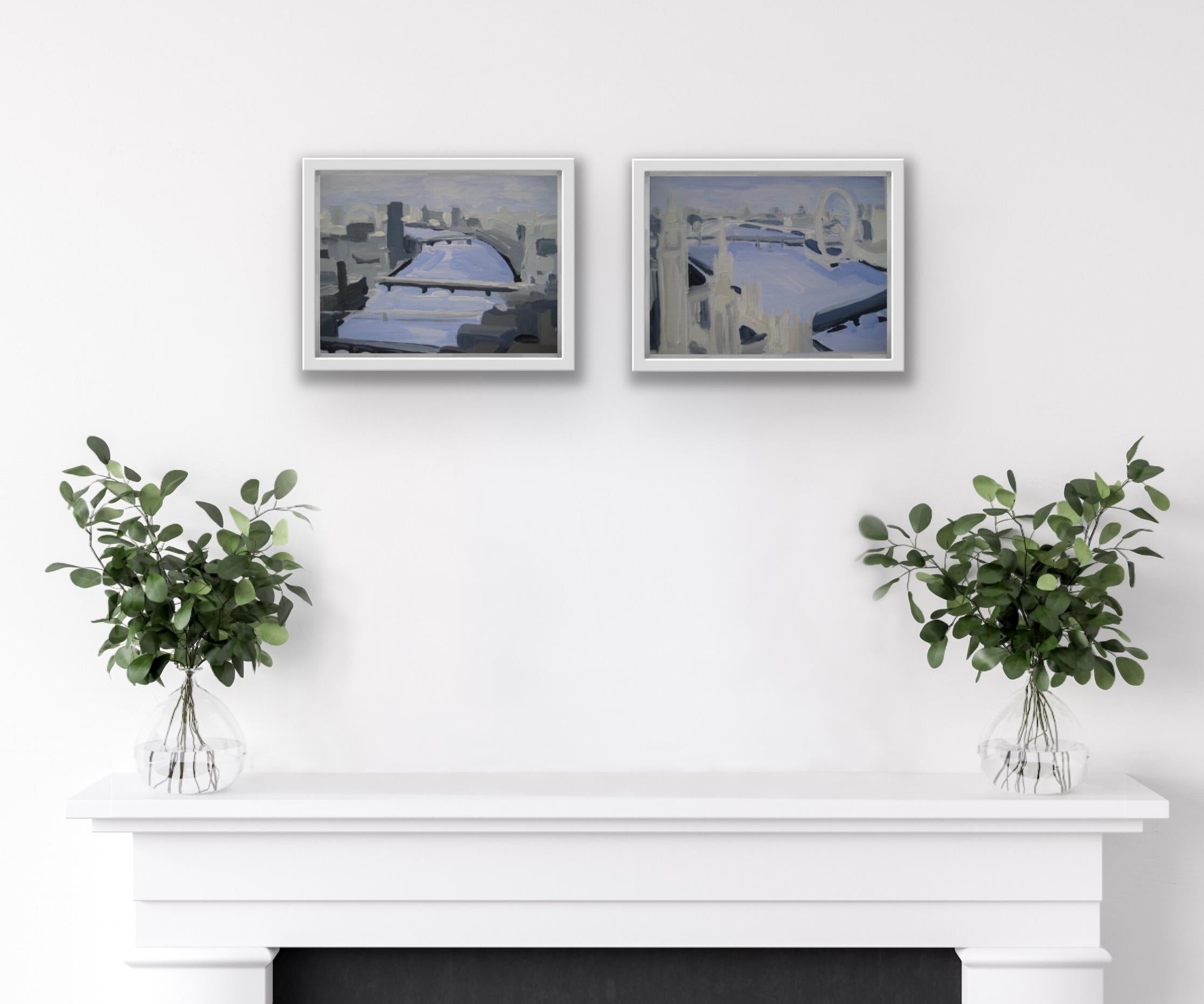 Houses of Parliament and London Eye to Southwark Bridge diptych For Sale 1