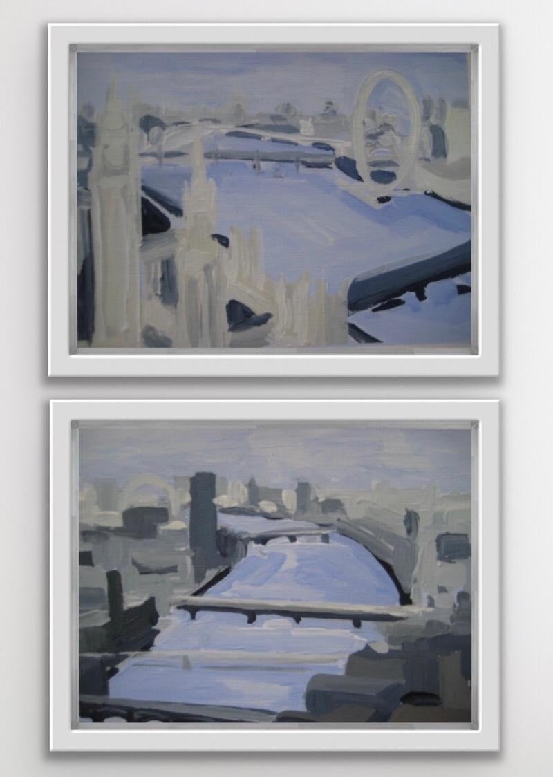 Sarah Adams Landscape Painting - Houses of Parliament and London Eye to Southwark Bridge diptych