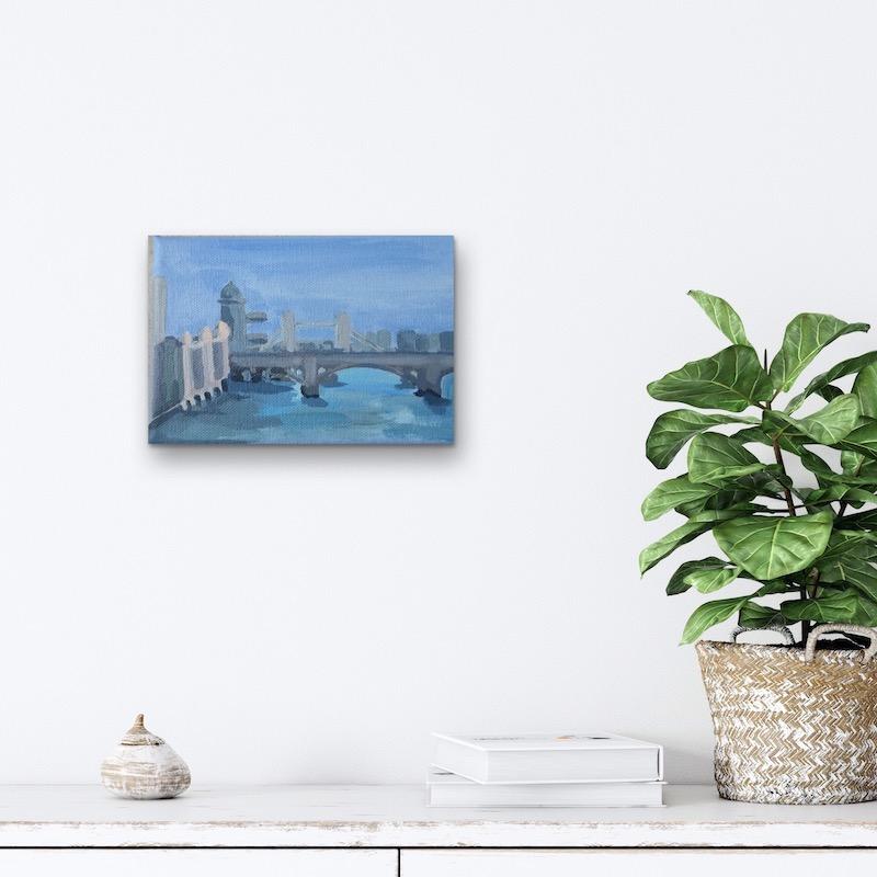 London Bridge, original painting, landscape painting, cityscape, affordable art  - Painting by Sarah Adams