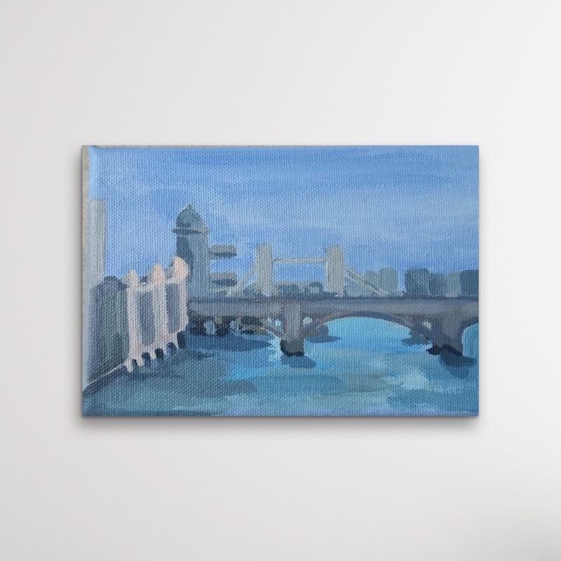 London Bridge, original painting, landscape painting, cityscape, affordable art  - Contemporary Painting by Sarah Adams
