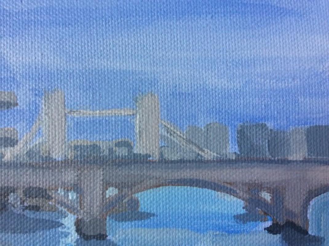 London Bridge, original painting, landscape painting, cityscape, affordable art  - Blue Landscape Painting by Sarah Adams