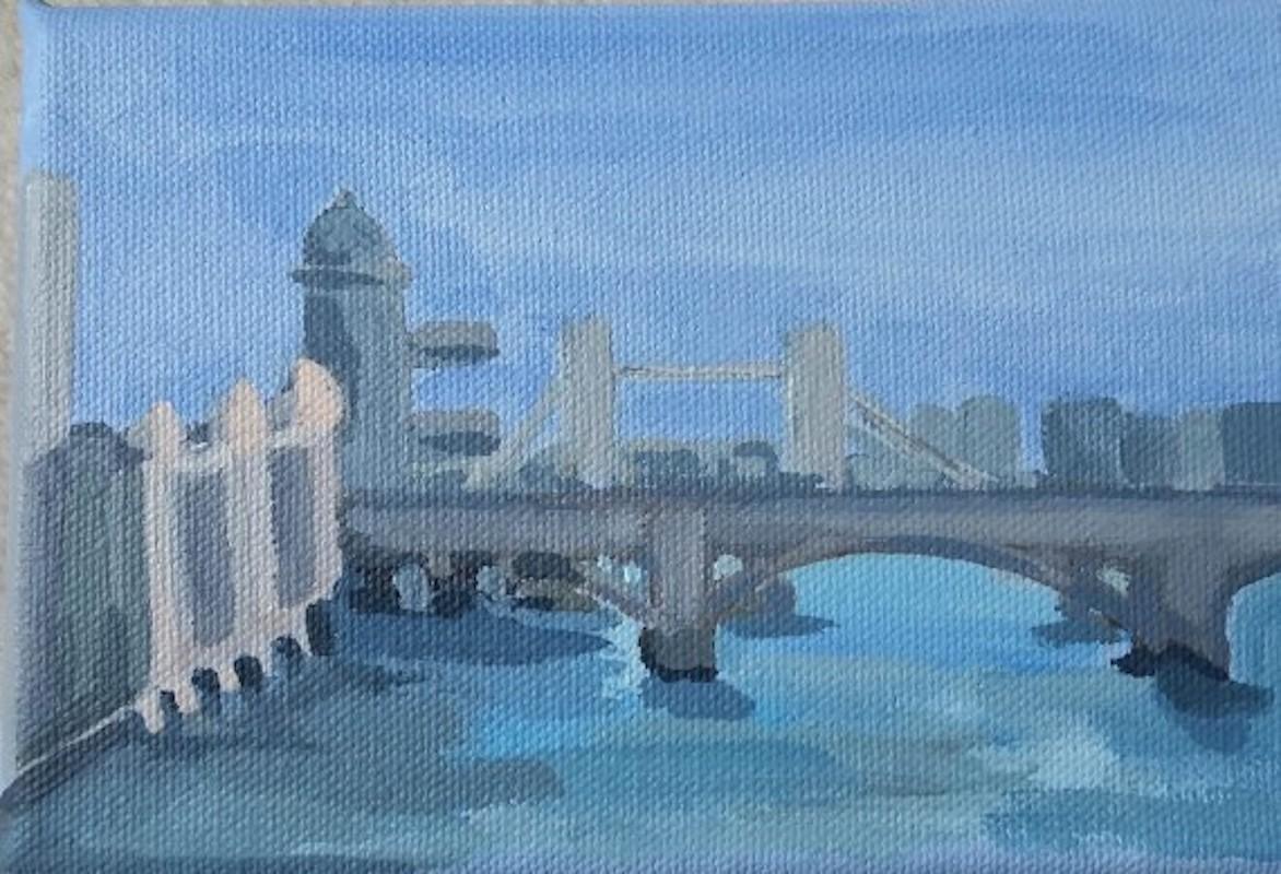 Sarah Adams Landscape Painting - London Bridge, original painting, landscape painting, cityscape, affordable art 