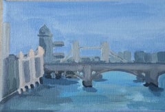 Londoner Brücke, Originalgemälde, Landschaftsgemälde, Stadtansicht, erschwingliche Kunst 