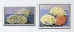 Two Lemons and a Clementine and One Lemon and a Cut Lemon Diptych