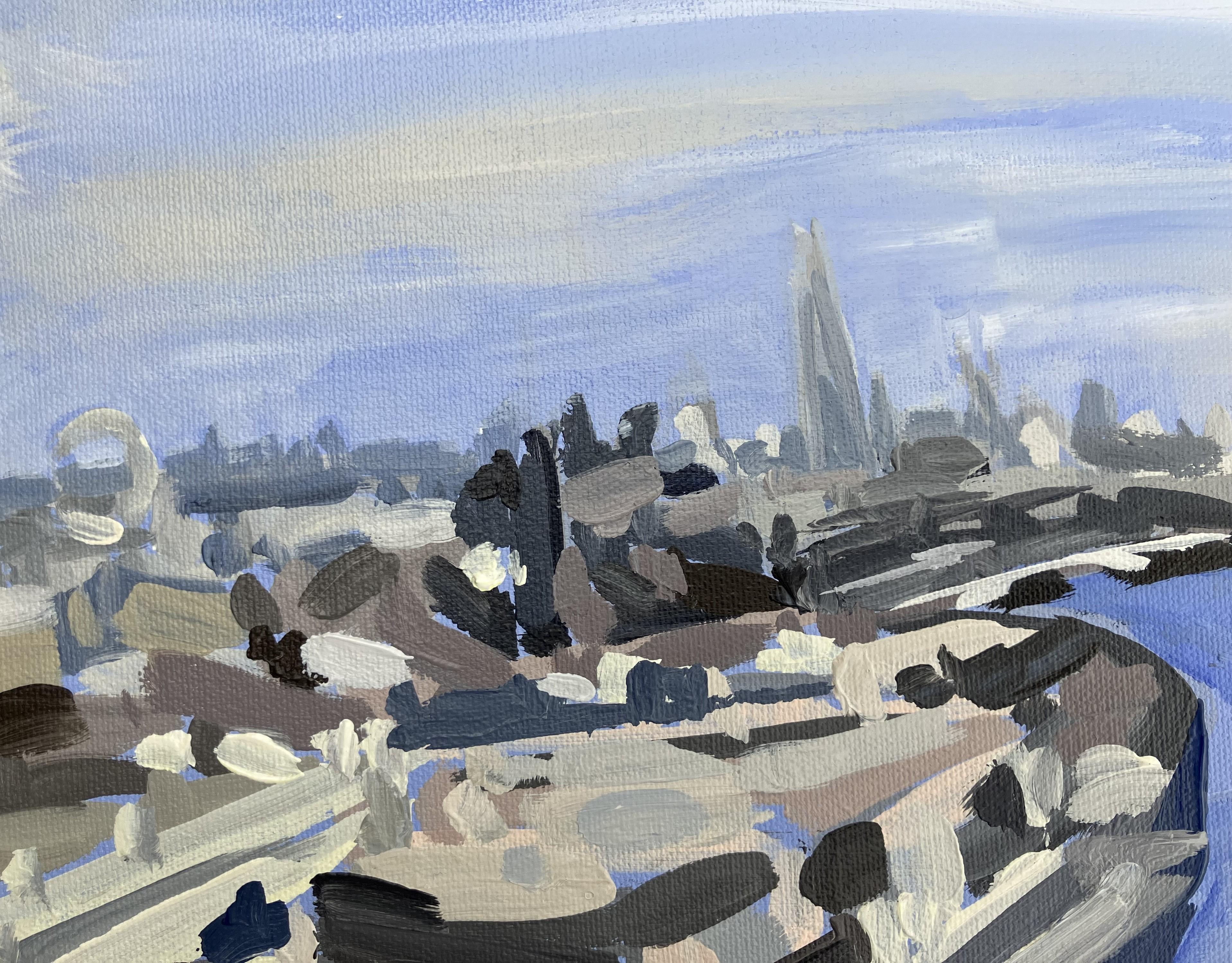 Vista dalla cima della Battersea Power Station. Impressionista. Londra - Painting di Sarah Adams