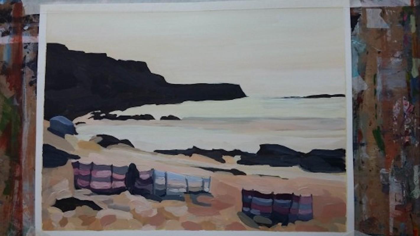 Sarah Adams Landscape Painting - Windbreakers III, original painting, seascape, coastal art, landscape painting