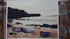 Windbreakers III, peinture originale, paysage marin, art côtier, peinture de paysage