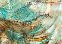 "Sobre", Abstracto, Azul turquesa, Marrón, Técnica mixta, Pintura acuarela