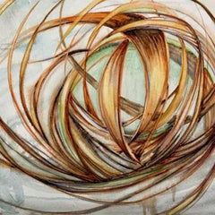 "Flutter", Abstract, Green, Blue, Earth Tones, Watercolor, Mixed Media Painting