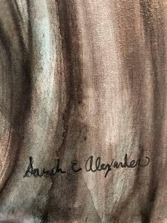 "In Flux", pintura abstracta, turquesa, marrón, acuarela en técnica mixta, 2017