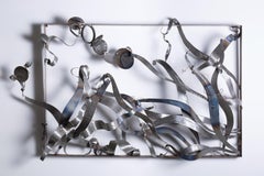 "Break Free", contemporary, steel, blue patina, wall sculpture