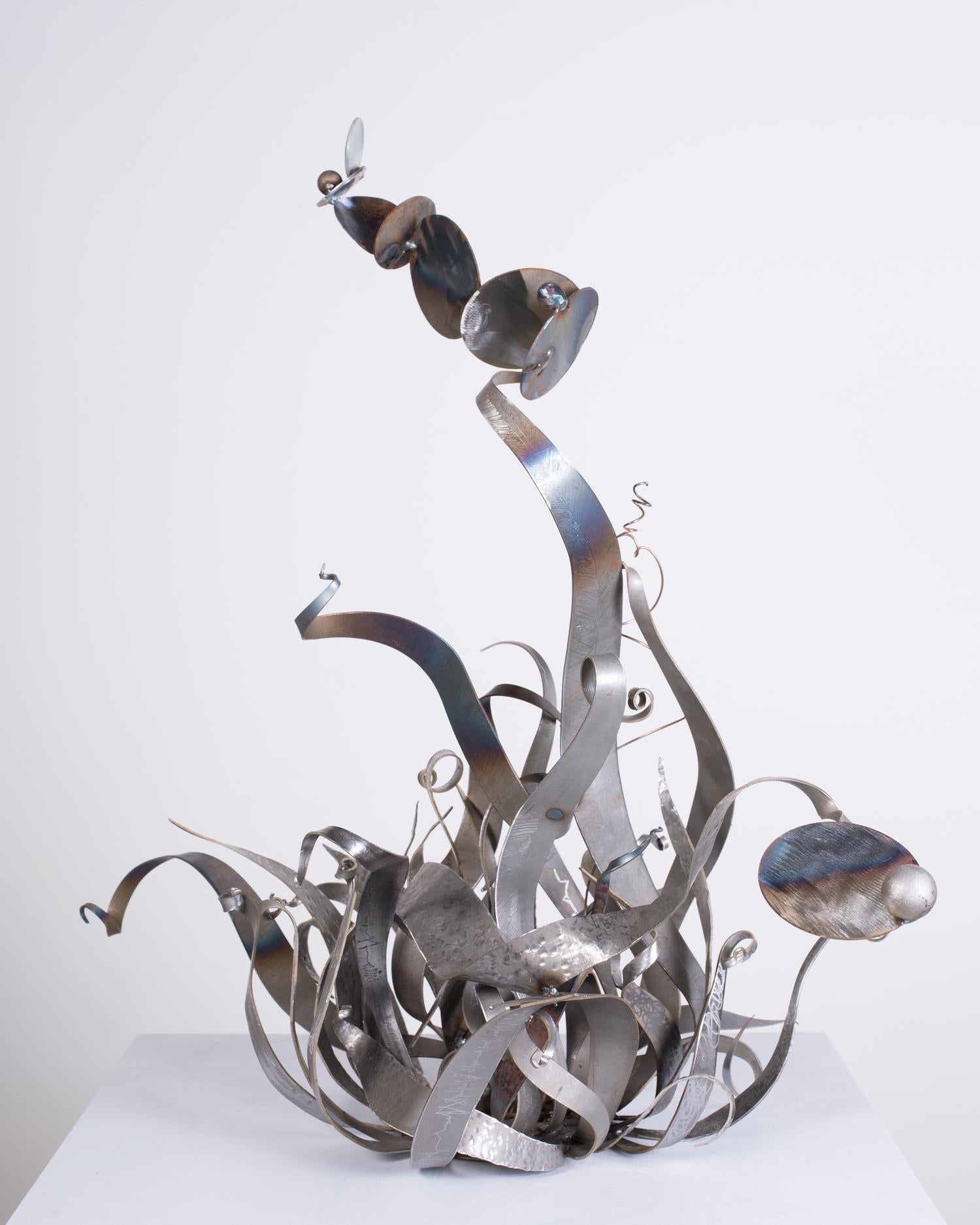 "Ringmaster", steel, whimsical, grassy shapes, sculpture - Sculpture by Sarah Alexander