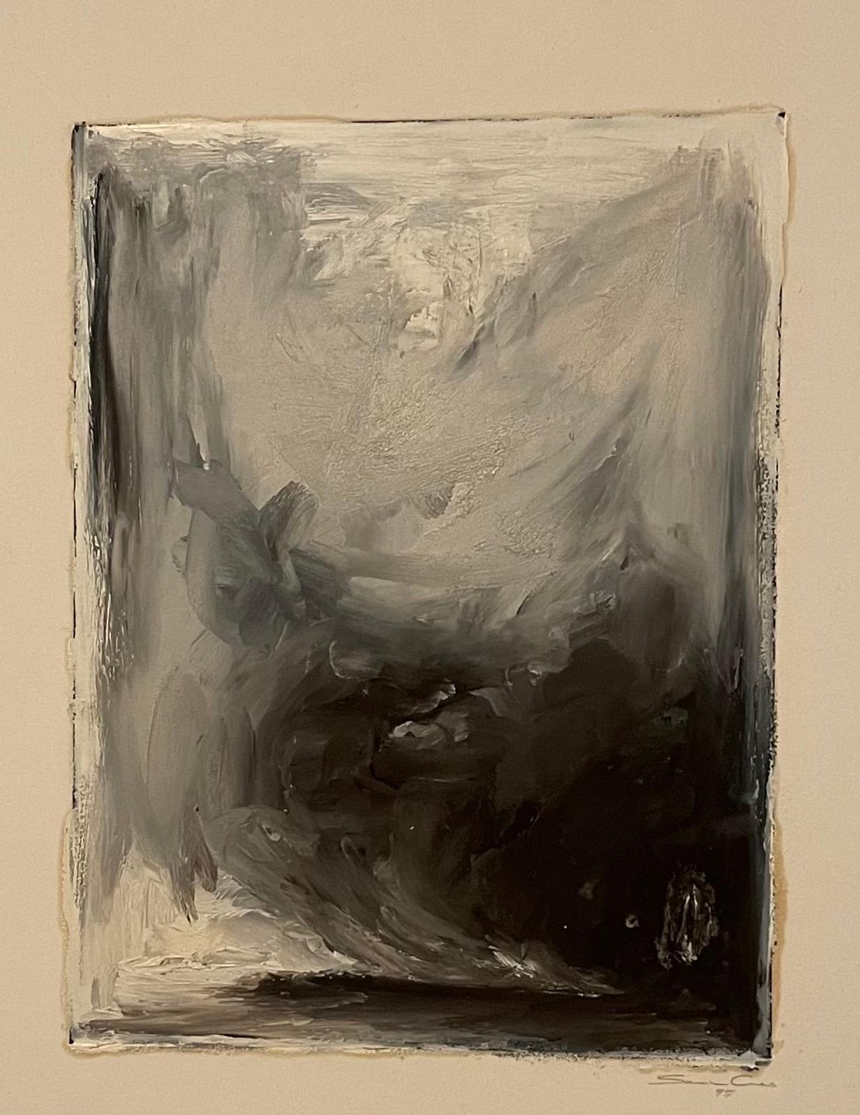 Sarah Amos(Contemporary Australian/American)
Untitled Monotype, 
1995
Monotype or painting on paper 
12 x 9 inches on a 22.25 x 15 inches sheet size, 
Hand signed and dated lower right
Provenance: Garner Tullis Workshop

This appears as a abstract