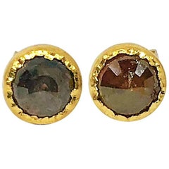 sarah appleton jewelry Sarah Appleton 18 Karat Reverse Set Brown Diamond Cutlet Stud Earrings