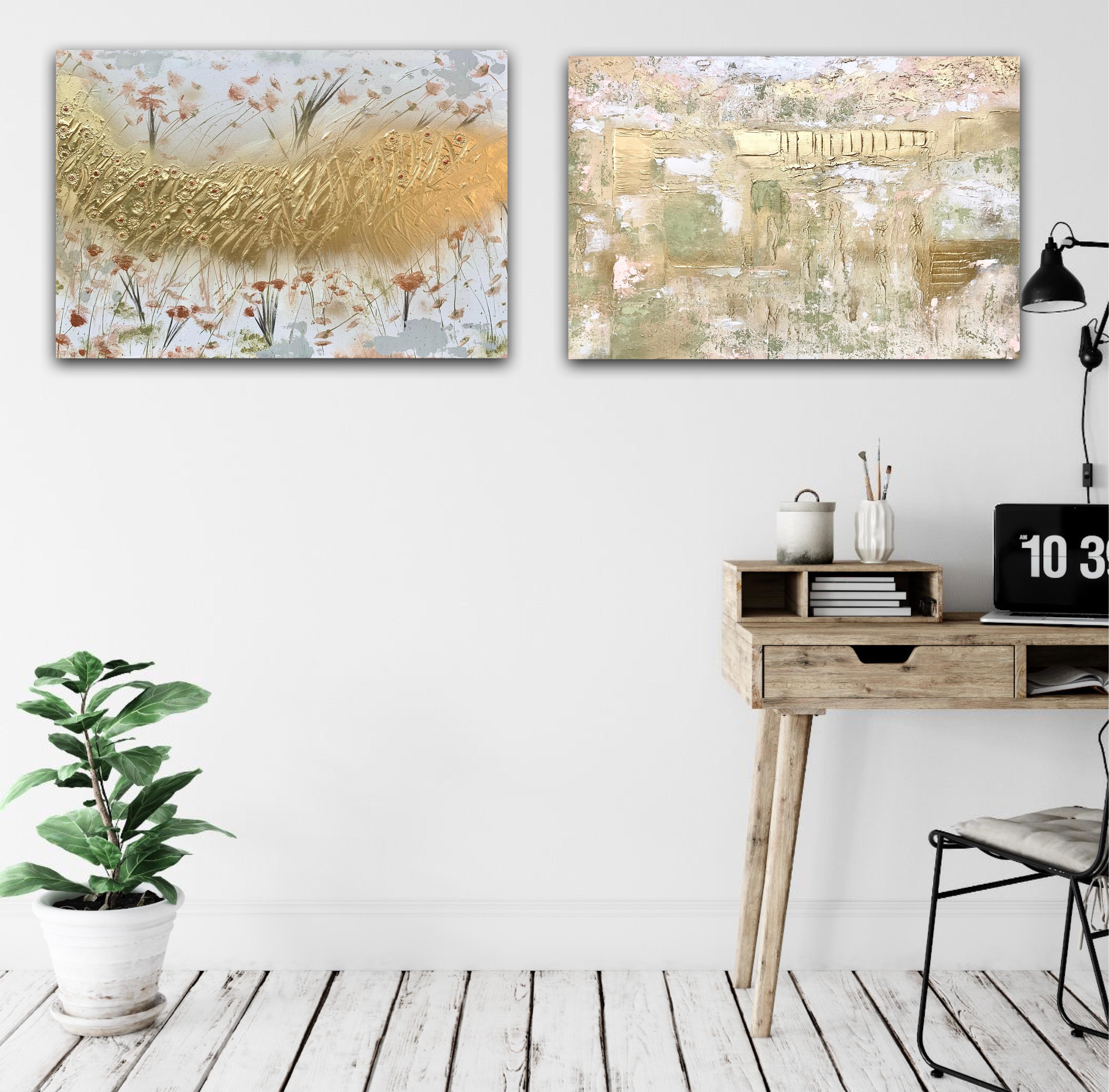 Dreaming Of Cherry Blossoms and RADIANCE II diptych - Abstract Painting by Sarah Berger