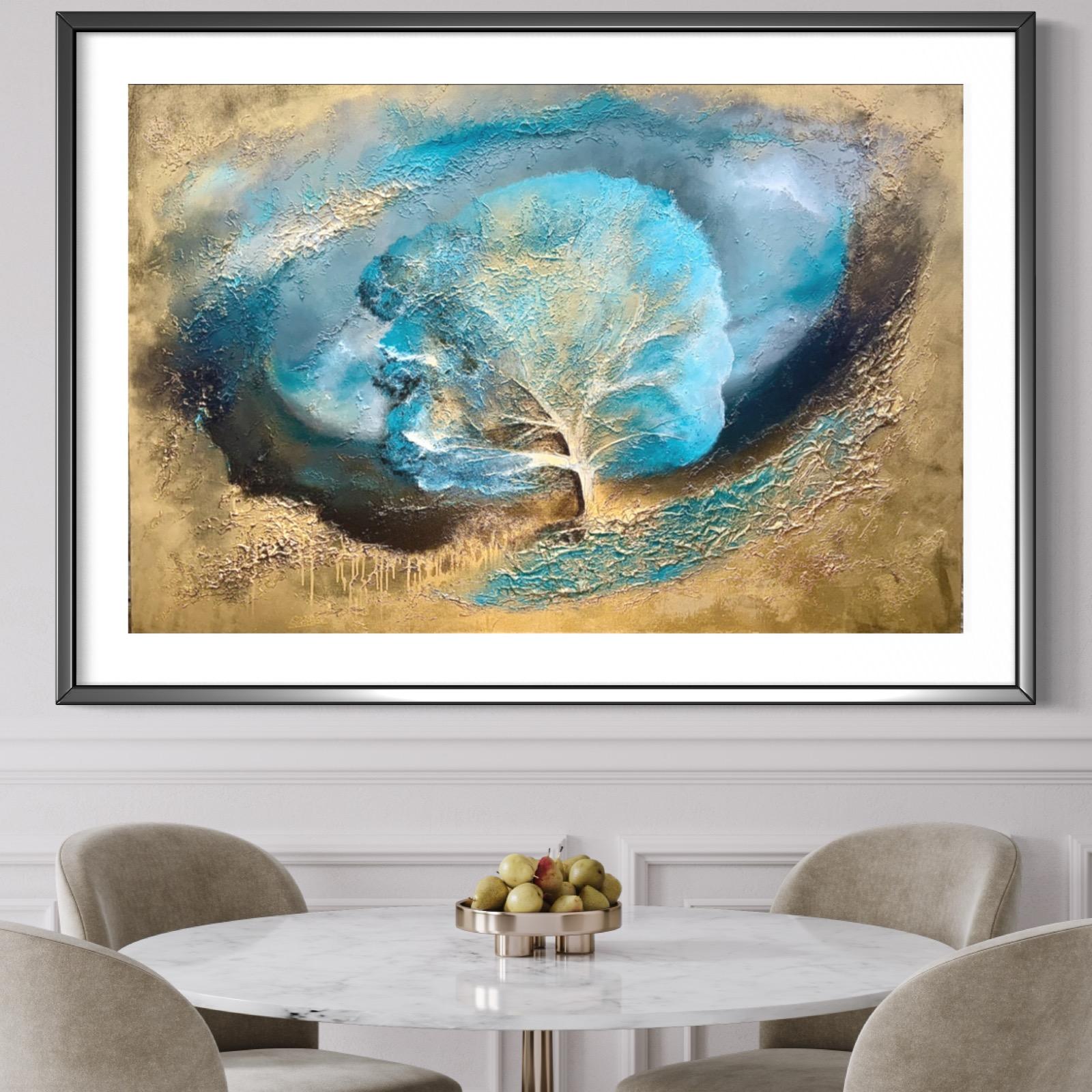 Un fiore di ceruleo, opera d'arte astratta di paesaggio, dipinti acrilici vibranti in vendita 1
