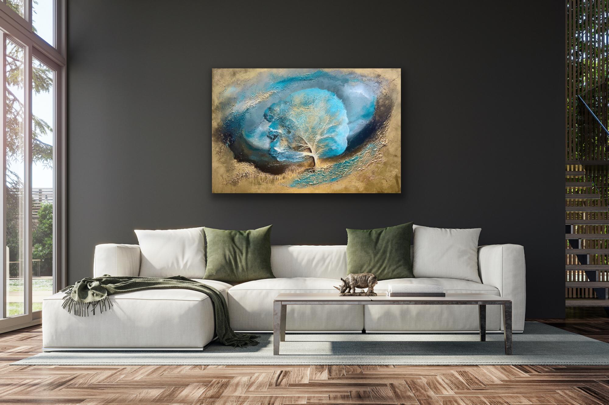 A Bloom Of Cerulean, Abstract Landscape Artwork, Vibrant Acrylic Paintings For Sale 4