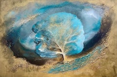 A Bloom Of Cerulean, Abstraktes Landschaftskunstwerk, lebhafte Acrylgemälde