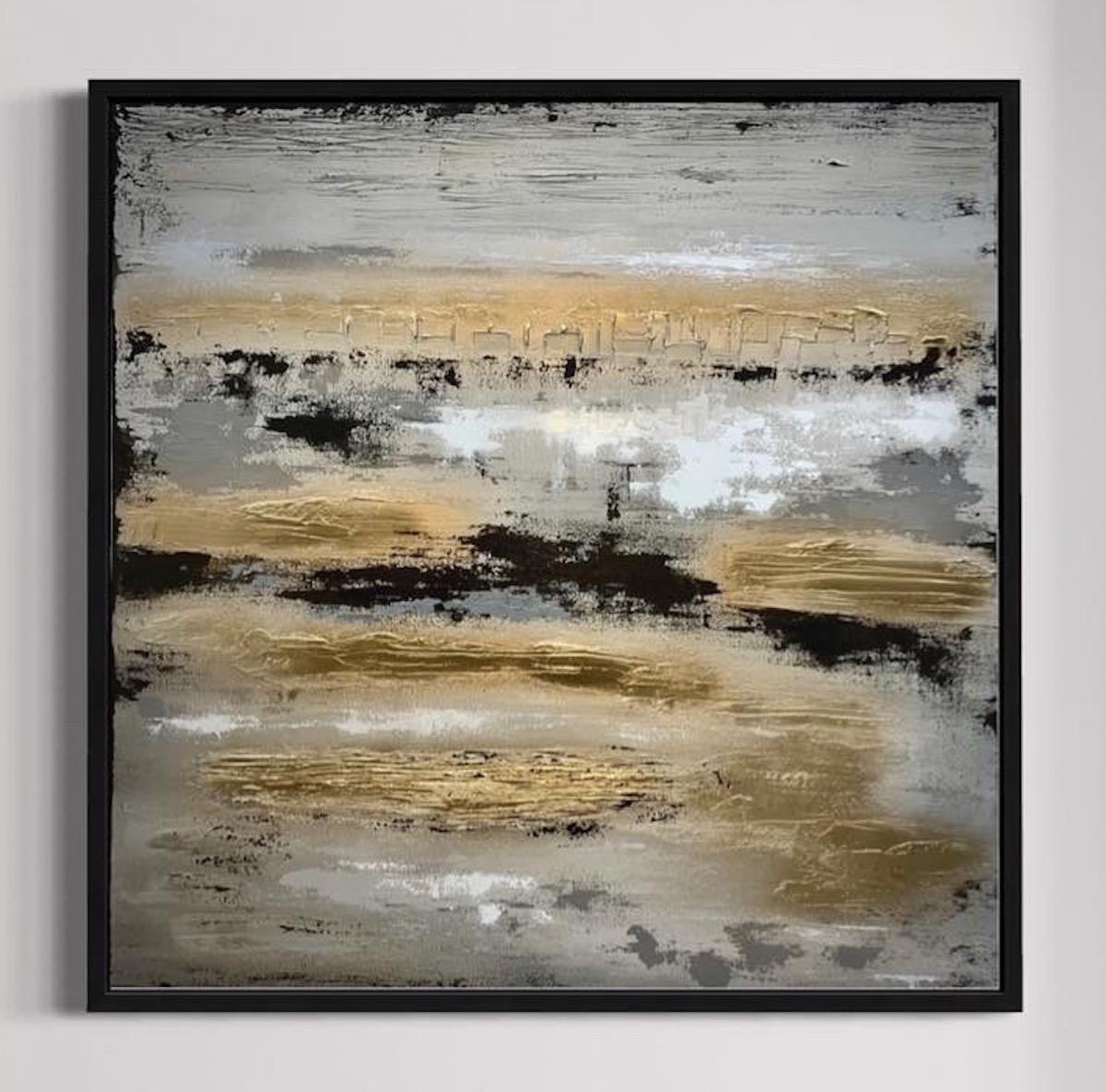Un Viaje A Los Bancos De Arena, Pintura Abstracta De Paisaje, Obra De Arte Dramática Original - Painting Abstracto de Sarah Berger